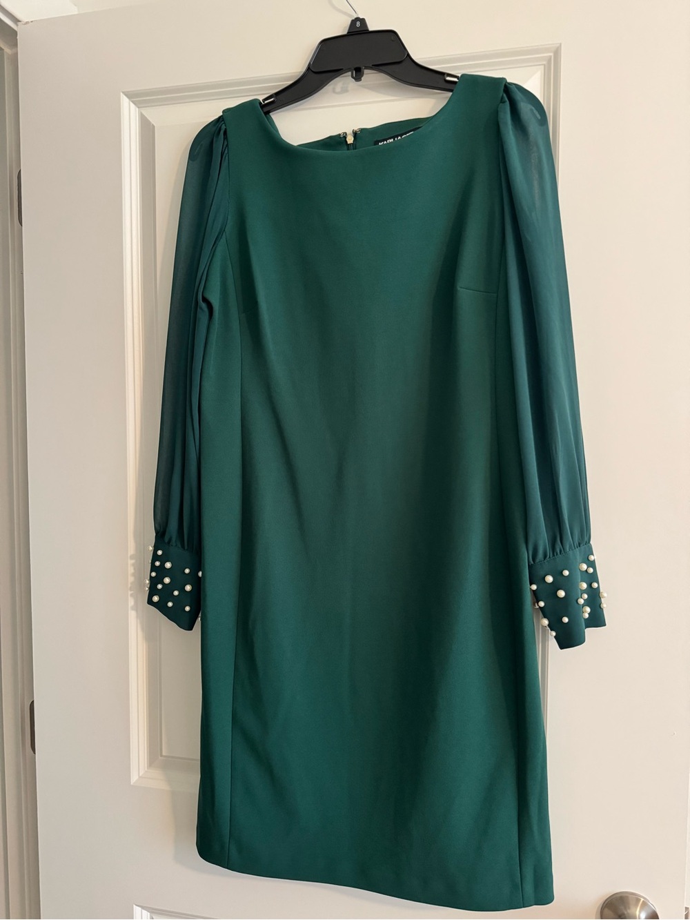 Karl Lagerfeld Emerald Green Long-Sleeve Pearl Cuff Dress